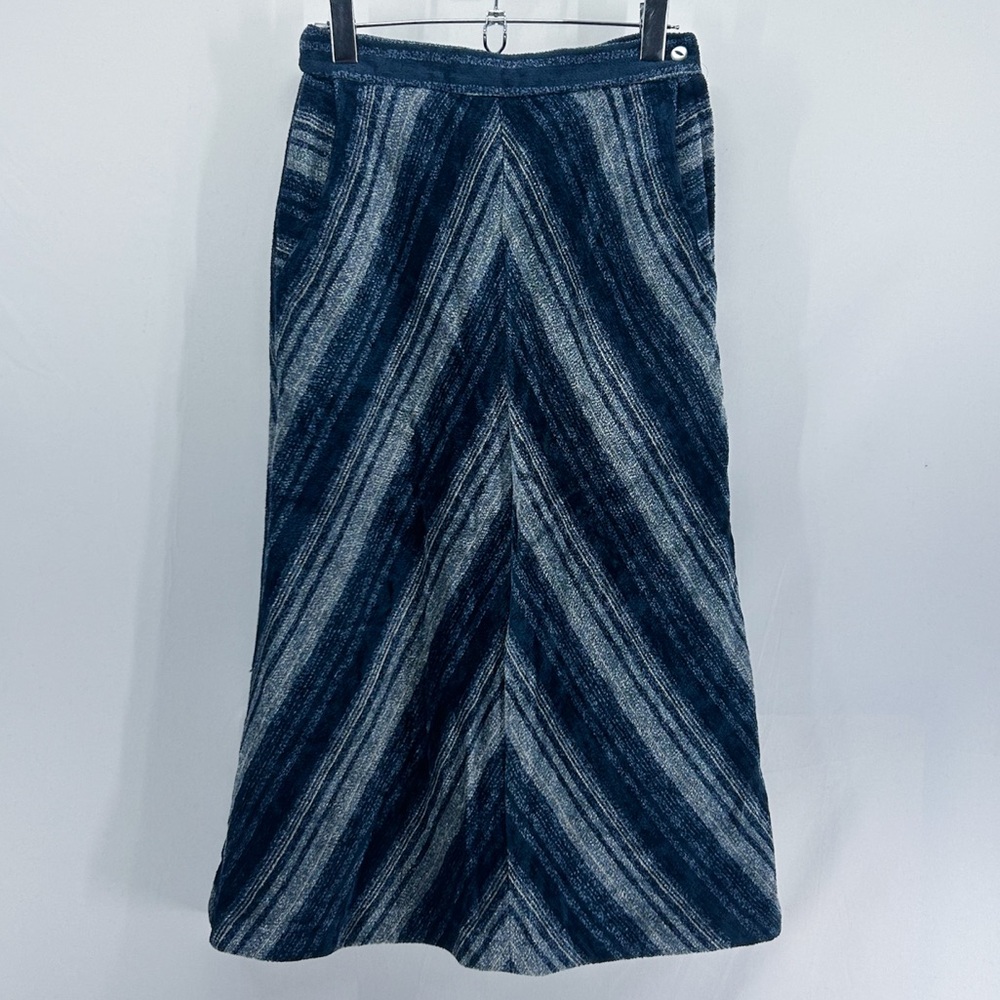 Vintage Y2K Euro Blue Chevron Chenille Midi A-Line Skirt Made in England